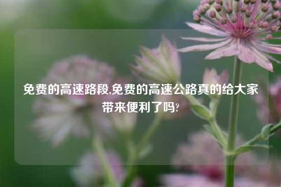 免费的高速路段,免费的高速公路真的给大家带来便利了吗?
