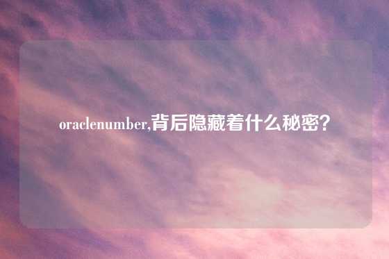 oraclenumber,背后隐藏着什么秘密？