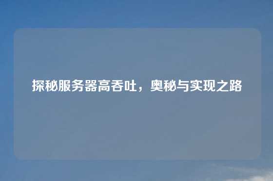 探秘服务器高吞吐，奥秘与实现之路