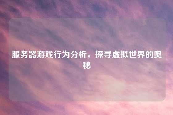 服务器游戏行为分析，探寻虚拟世界的奥秘
