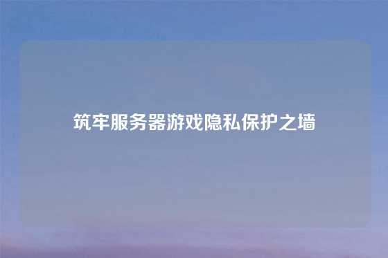 筑牢服务器游戏隐私保护之墙