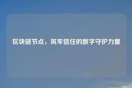 区块链节点，筑牢信任的数字守护力量