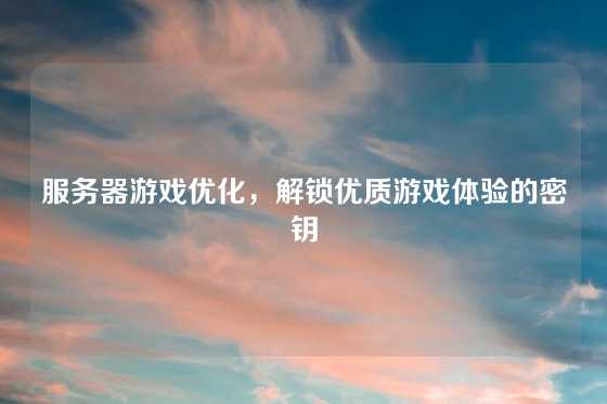 服务器游戏优化，解锁优质游戏体验的密钥