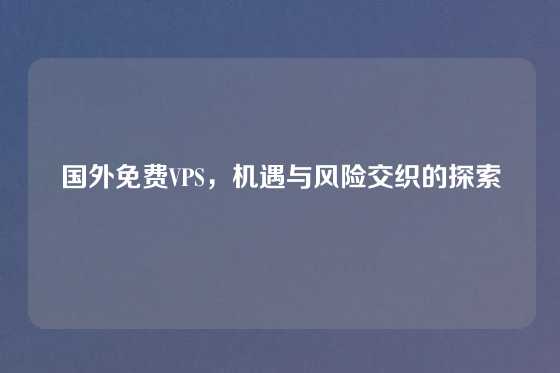国外免费VPS，机遇与风险交织的探索