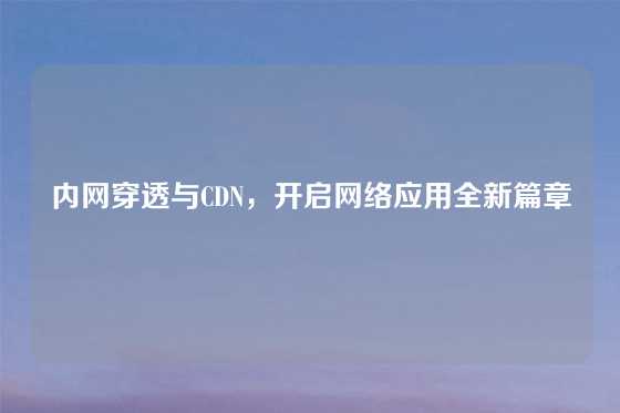 内网穿透与CDN，开启网络应用全新篇章